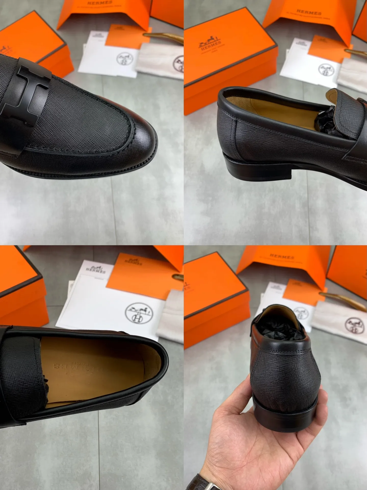 Factory price P980 💰💎💎💎 Original genuine leather outsole Brand: Hermès Grade: Same as the official website Original quality materials: Original soft calfskin Water-dyed cowhide lining Original Italian genuine leather outsole Style categories: Men's fashion Formal casual leather shoes Slip-on men's shoes series Young fashion European and American trends British style Code number: 39-45 (38.46 can be customized)
